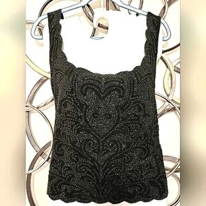 - Sleeveless Beaded Scalloped Edge Top